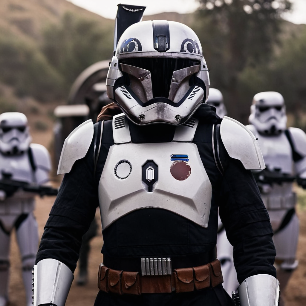 cinematic film still of  <lora:star wars style v2:0.8>
<lora:detailed:0.4> detailed
<lora:perfection style:0.4> perfect
<lora:PerfectEyesXL:0.5>
 <lora:Chiaroscuro Lighting Style:0.3>
In Star Wars Fictional universe Imperial Elite Commandos 1 a man in a helmet and a helmet with a sword,solo,1boy,upper body,armor,military,no humans,helmet,robot,mecha,science fiction,realistic,emblem,power armor , cinematic, film, detailed background, motion picture style, different style, different people, space opera, realistic, sci fi style, cinematic light, dramatic light, perfect color, perfect scene, star wars style, shallow depth of field, vignette, highly detailed, high budget, bokeh, cinemascope, moody, epic, gorgeous, film grain, grainy