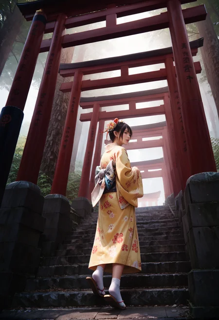 ,ruanyi0942,multiple torii,outdoors,stone stairs,tree,
,ruanyi0712,floral print,yellow kimono,obijime,sandals,tabi,wide sleeves,<lora:0942 torii_v1_pony:0.9>,<lora:0712 kimono_v1_pony:0.7>, score_9,score_8_up,score_7_up,,8k,1girl,solo,,