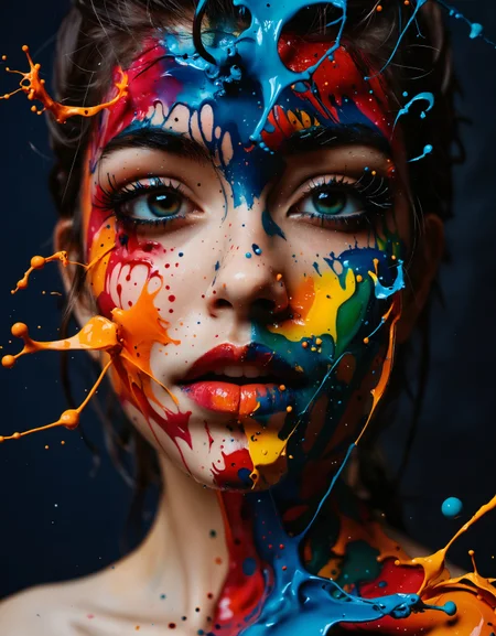 zavy-splsh, paint splash, paint is splashed on the canvas to form a universe of a colorful face macro