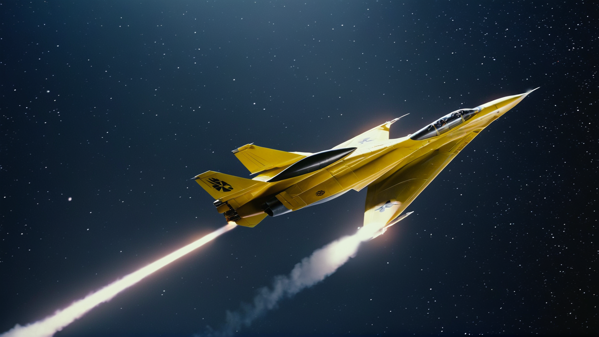 cinematic film still of  <lora:star wars style:0.2>
<lora:detailed:0.4> detailed
<lora:perfection style:0.4> perfect
<lora:PerfectEyesXL:0.5>
 <lora:Chiaroscuro Lighting Style:0.3>
 <lora:Naboo:0.9>
Naboo a yellow fighter jet flying through the night sky,in star wars style,military,no humans,helmet,black background,flying,science fiction,realistic,aircraft,military vehicle,airplane,vehicle focus,jet,missile,fighter jet,variable fighter, shallow depth of field, vignette, highly detailed, high budget, bokeh, cinemascope, moody, epic, gorgeous, film grain, grainy