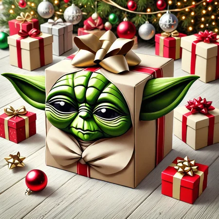 hol1d@yb0x yoda, <lora:HolidayBox:1> , festive, jolly, best quality, gift box,âââ