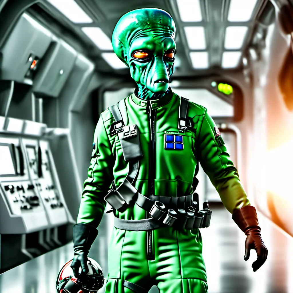 professional 3d model a male duros alien in a green flight suit <lora:duros_alpha2-000006:1> . octane render, highly detailed, volumetric, dramatic lighting