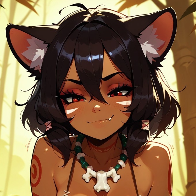 masterpiece, best quality, zzSavage, , zzSavage, animal ears, bone necklace, tribal, (sex, hetero, vaginal), open eyes, smug, fang