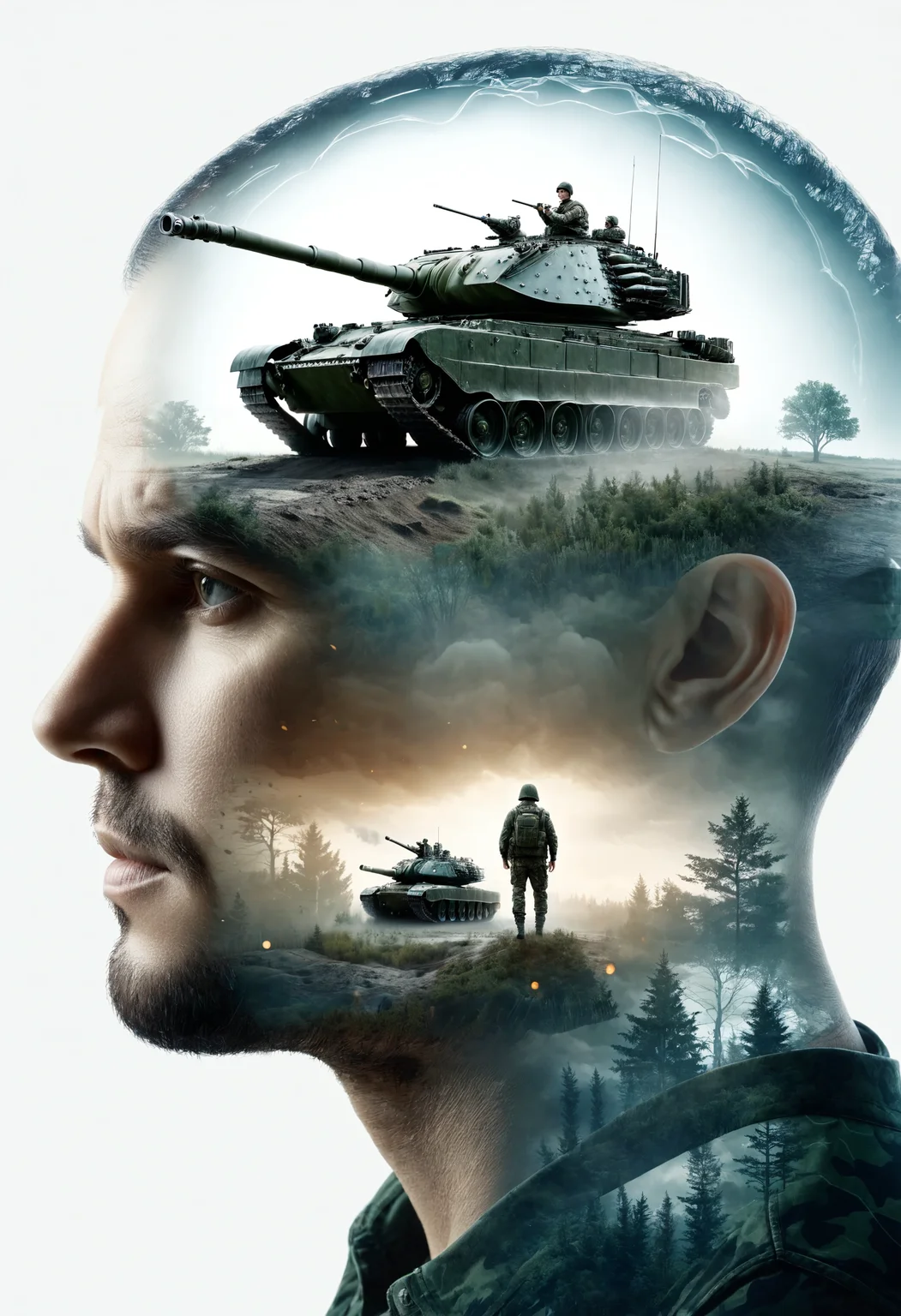 dvr-wwyt, a man, a tank, double exposure <lora:dvr-wwyt:0.8>