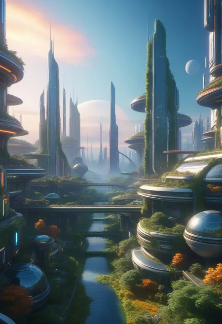 dawn, small colorful scifi future city, with a lot of nature.
score_9, score_8_up, score_7_up, score_6_up, score_5_up, score_4_up, UHD, 8K, masterpiece, detailed, ultra_high_resolution, lots of detail, OverallDetailXL.