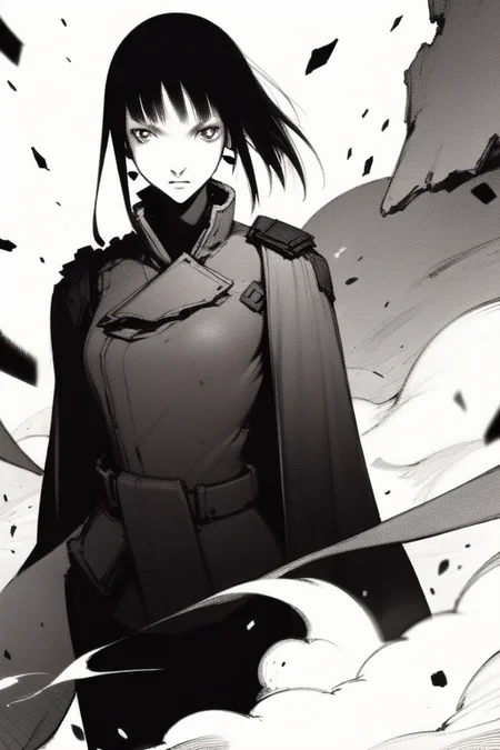 <lora:blame5:1>, 1girl, smoke, battle scene, weapon, sword, debris, (best quality, highly detailed face:1.3)