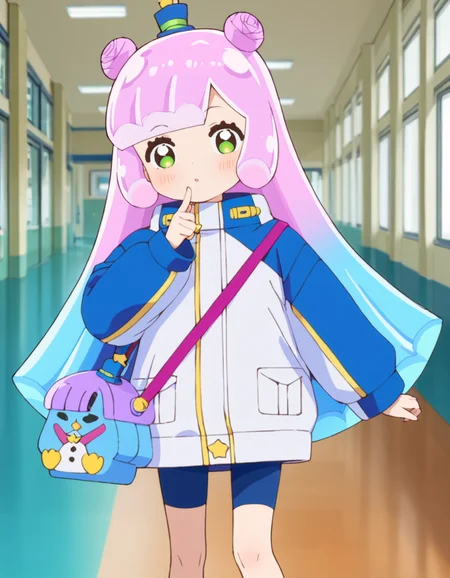 score_9, score_8_up, score_7_up, source_anime, BREAK
1girl, solo, looking at viewer, blurry background, indoors, double-v, :p,
puniru (puniru wa kawaii slime), slime girl, long hair, multicolored hair, gradient hair, blue hair, pink hair, double bun, green eyes, mini top hat, star (symbol),
white jacket, white jacket, long sleeves, shoulder bag, bike shorts,
<lora:puniru-puniru_wa_kawaii_slime_s1-anime-soralz:1>