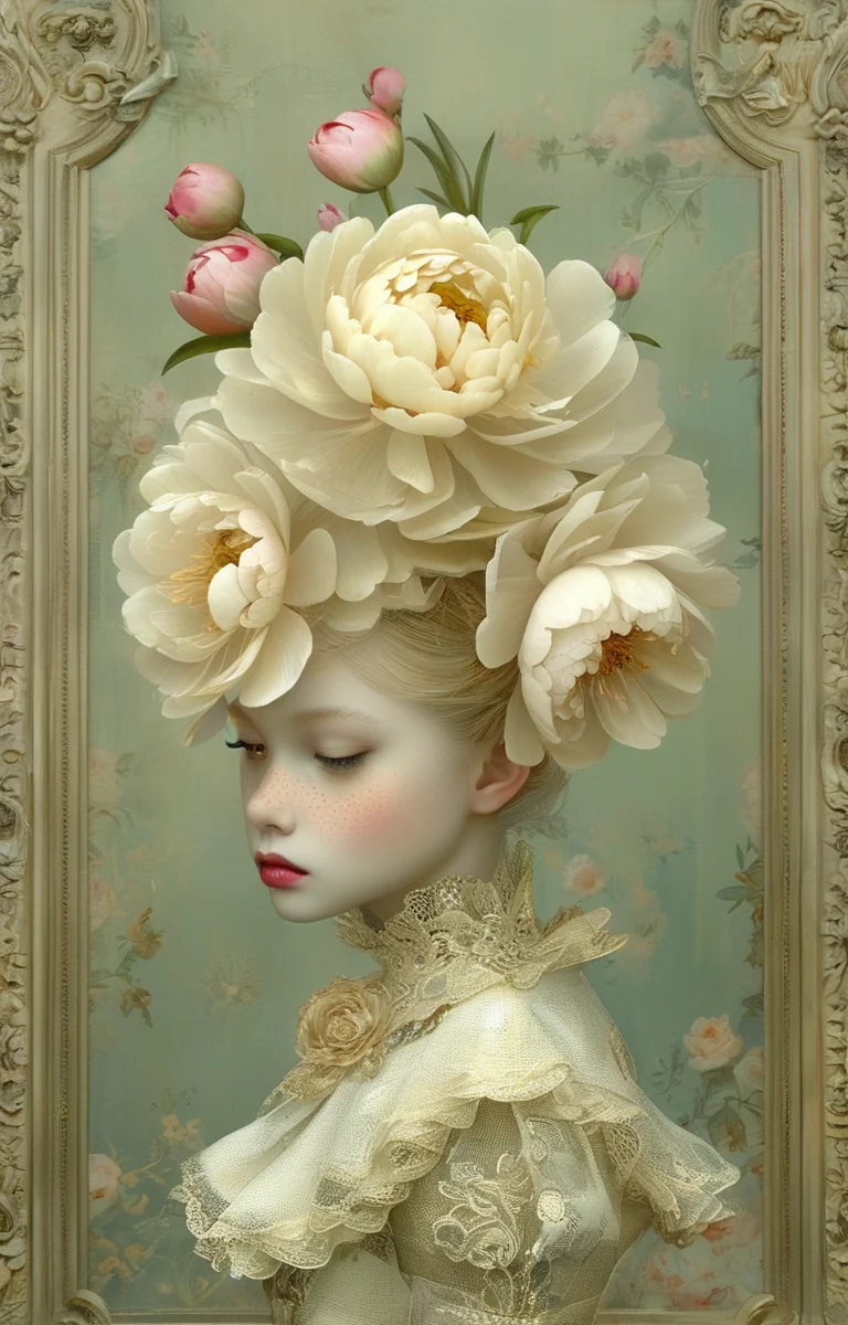 masterpiece,best quality,<lora:tbh351-sdxl:0.75>,illustration,style of Ray Caesar, decaying peonies