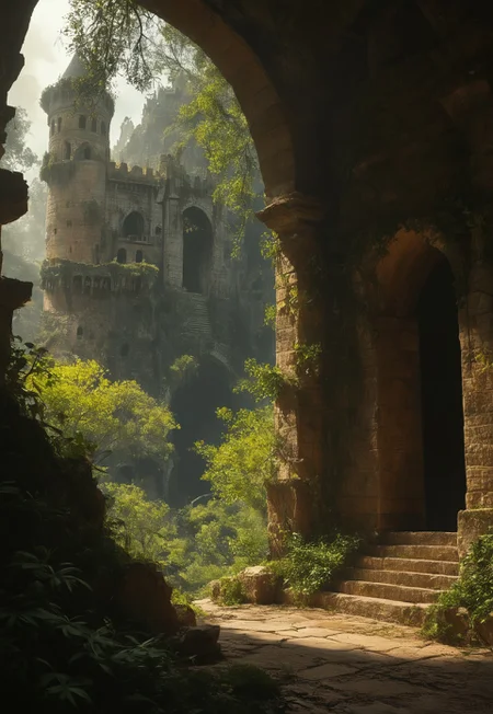 In the quiet stillness of dawn, the serene twilight envelopes the ancient castle ruins, creating an atmosphere of tranquil beauty. The crumbling stone walls are draped in ivy and moss, with wildflowers blooming amidst the decay. The soft, golden light of dawn filters through the ruins, casting long, dramatic shadows and highlighting the intricate details of the once-grand structure. The air is filled with the scent of damp earth and the faint, lingering fragrance of decaying flora, adding a touch of melancholy to the scene. In the background, a lush, overgrown garden surrounds the ruins, where once-vibrant flowers now whilst, creating a sense of floral decay. The scene is imbued with a sense of ethereal magic, as if nature is slowly reclaiming the ancient castle.
(8k uhd:1,4)
<lora:add-detail-xl:1>
<lora:Dynamic Poses:1>