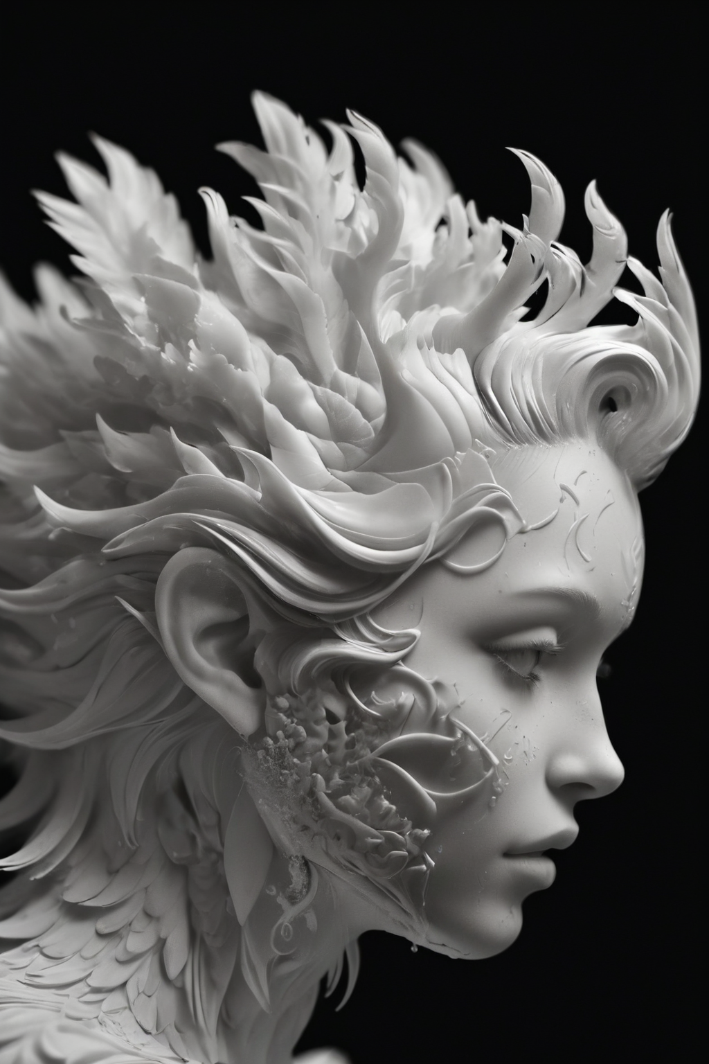 <lora:3DPrintingXL:1>,
masterpiece,(best quality),
official art,extremely detailed cg 8k wallpaper,
((crystalstexture skin)),(extremely delicate and beautiful),highly detailed,
WhiteMold,art style,3d printed mold,greyscale,monochrome,profile,from side,black background,simple background,solo,no humans,realistic,