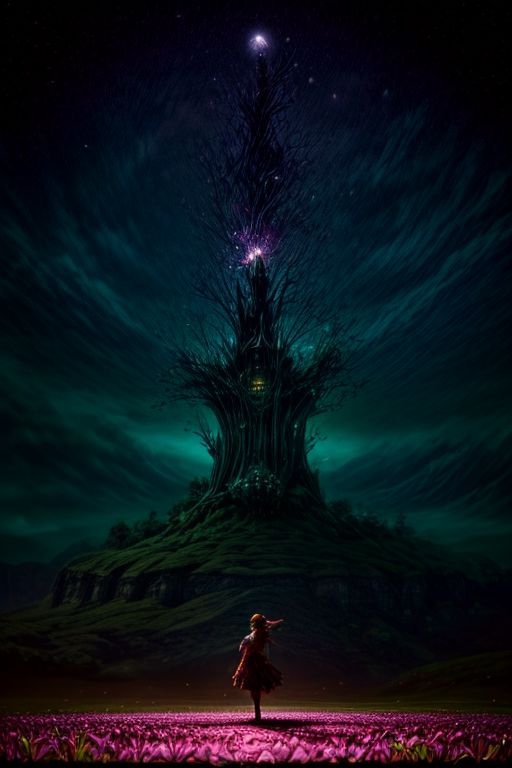 A glorified frog in a mesmerizing garden with a fantastic landscape. The flower petals are bright and festive, dancing and shimmering. Intricate details. Ultra sharpness. The concept of artistic fantasy. A fantastic fairy tale. A bizarre environment. From the frame of the movie xuer.