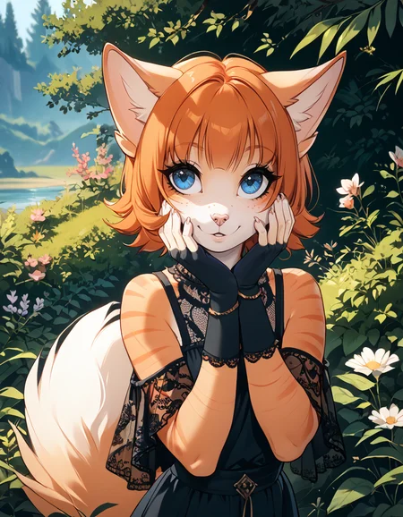 score_9,score_8_up,score_7_up,score_6_up,
outdoors,
full body,seductive smile,parted lips,long eyelashes,
<lora:Vera_v01_PDXL:1>,
Vera,1girl,solo,furry female,short hair,orange hair,bangs,fox ears,blue eyes,freckles,snout,animal nose,body fur,two-tone fur,orange fur,white fur,striped,fox tail,
<lora:add-detail-xl:1>,