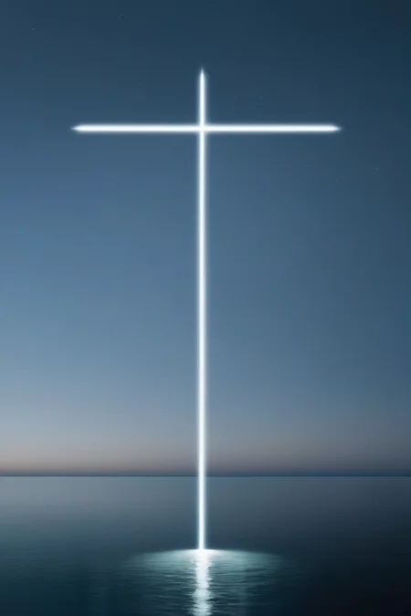 <lora:Photographer Reuben Wu Style:1>Photographer Reuben Wu Style - a light cross in the middle of water with a sky in the background