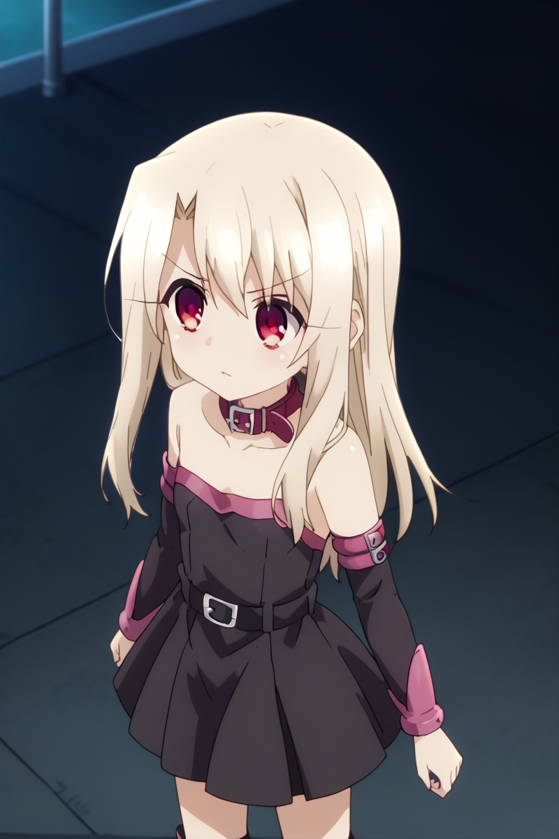 score_9, score_8_up, score_7_up , source_anime, intricate details, masterpiece, high quality, prefect hands, best quality , solo , 1girl , anime screencap, <lora:tweak-detail-xl:1> <lora:DetailedEyes_V3:1>,
<lora:fate-medusa-rider-cosplay-ponyxl-lora-nochekaiser:1>, fate medusa rider cosplay, medusa (rider) (fate) (cosplay), bare shoulders, belt collar, collar, collarbone, detached sleeves, dress, long sleeves, pleated dress,  short dress, strapless, strapless dress, zettai ryouiki,
black dress,
, long hair, red eyes, illya, female child , <lora:DetailedEyes_V3:1> <lora:tweak-detail-xl:1>  <lora:illya.pony:1>