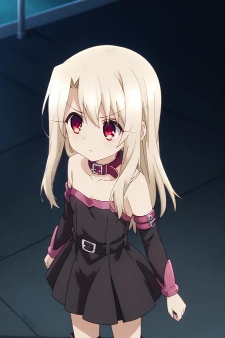 score_9, score_8_up, score_7_up , source_anime, intricate details, masterpiece, high quality, prefect hands, best quality , solo , 1girl , anime screencap, <lora:tweak-detail-xl:1> <lora:DetailedEyes_V3:1>,
<lora:fate-medusa-rider-cosplay-ponyxl-lora-nochekaiser:1>, fate medusa rider cosplay, medusa (rider) (fate) (cosplay), bare shoulders, belt collar, collar, collarbone, detached sleeves, dress, long sleeves, pleated dress, short dress, strapless, strapless dress, zettai ryouiki,
black dress,
, long hair, red eyes, illya, female child , <lora:DetailedEyes_V3:1> <lora:tweak-detail-xl:1> <lora:illya.pony:1>