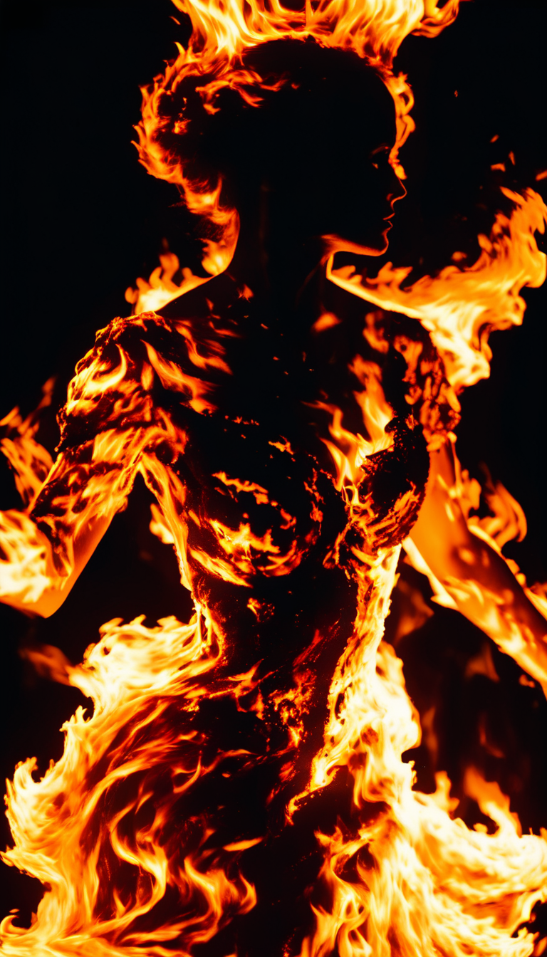 a clothed woman made of engulfing fire, cinematic, intricate, black background <lora:Aether_Fire_v1_SDXL_LoRA:1>