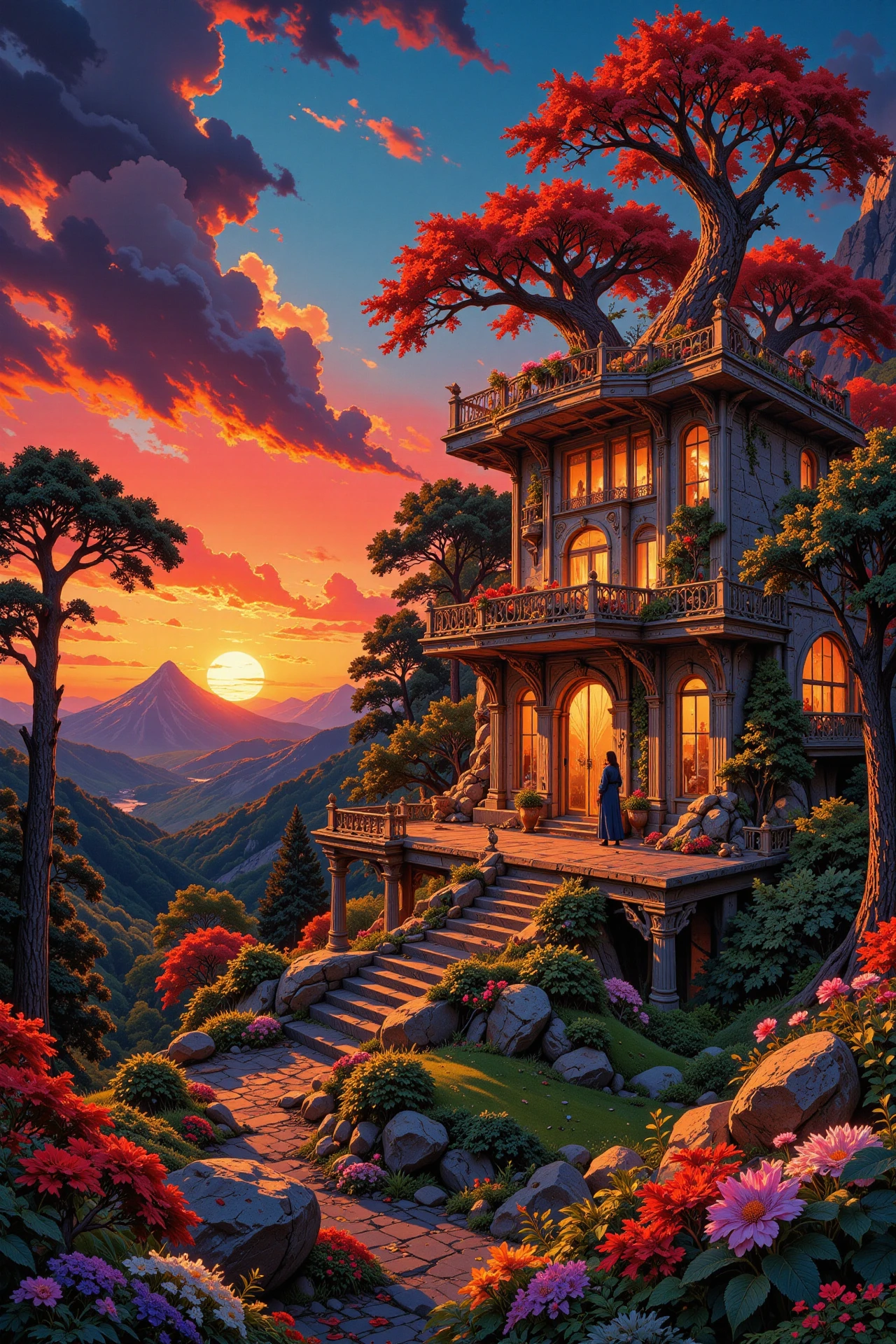 luxury residence beautiful  landscape, sunset, woman, very intricate, very detailed, sharp, bright, colorful, <lora:Hand v2:0.5> <lora:Anti-Blur:1><lora:Insane Detail Slider:0.25>  <lora:flux.1_lora_flyway_Epic-detail_v2:0.3> <lora:fluxenhancer:0.25>  <lora:Anime art - Variant 1:1>