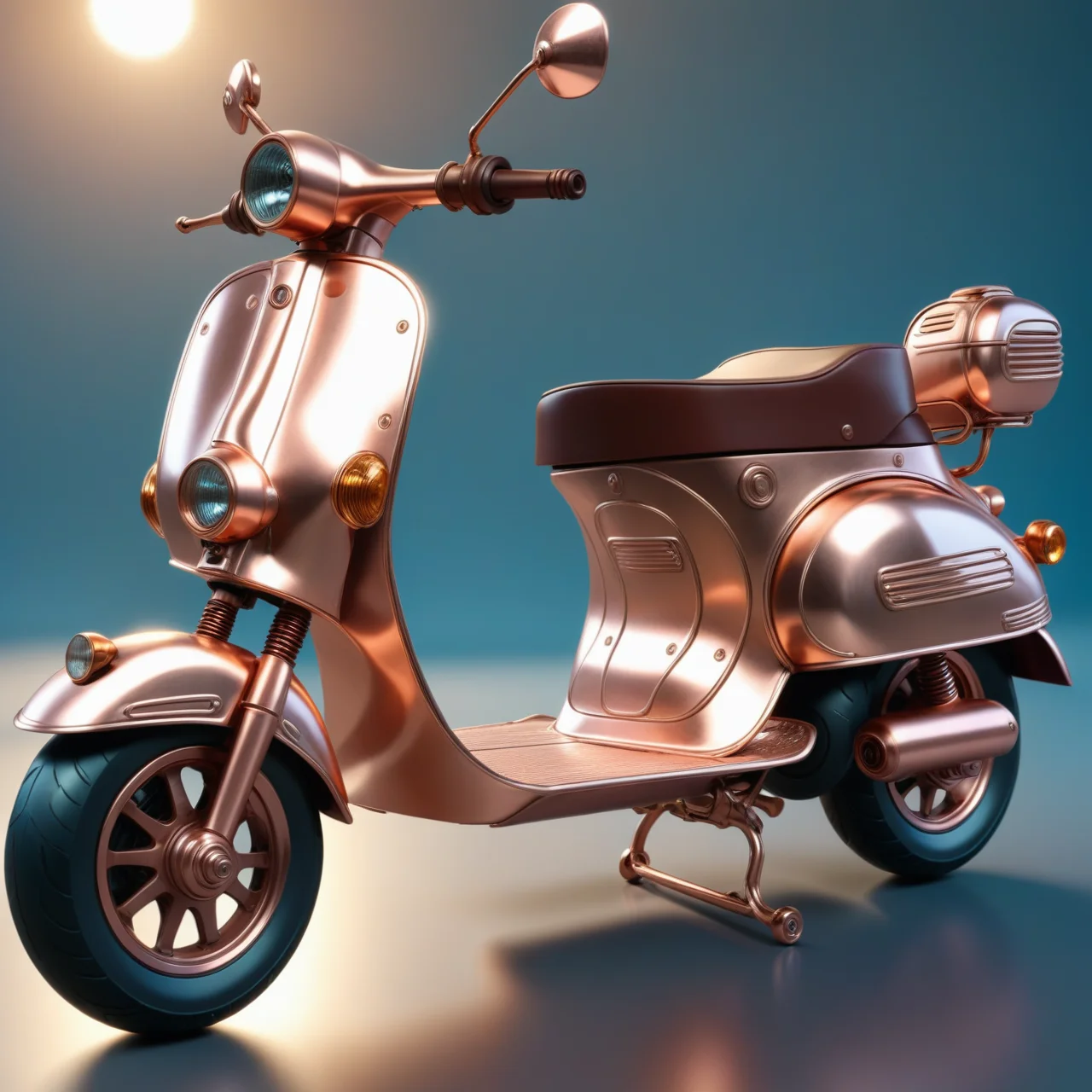a scooter made out of Jed-ANC, masterpiece, full of details, ambient light, sharp and in focus, <lora:ArtNouveauCopperStyle:0.7>