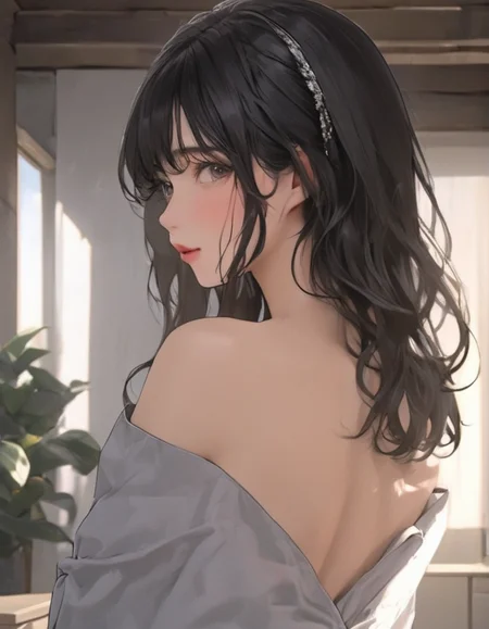 (masterpiece,best quality,ultra_detailed,highres,absurdres:1.4), solo,analogfilm, <lora:back:0.75>,black hair, long hair, Not looking towards the camera,