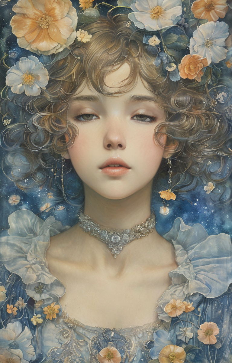 masterpiece,best quality,<lora:tbh140-sdxl:0.7>,idolmaster cinderella girls,illustration,style of Jean Delville,symbolism,colorful