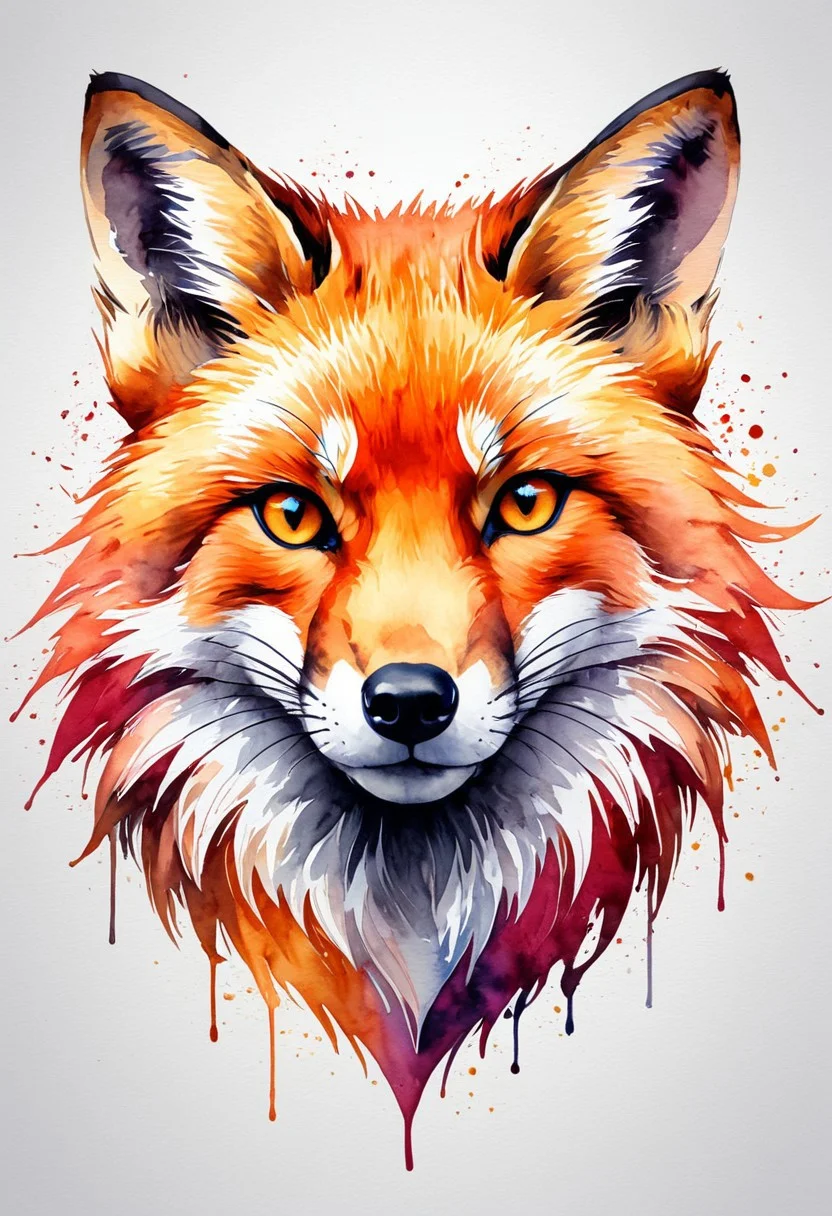 high quality, logo style, Watercolor, powerful colorful fox face logo facing forward, monochrome background, awesome full color, <lora:EpicF4nta5yXL:0.8>