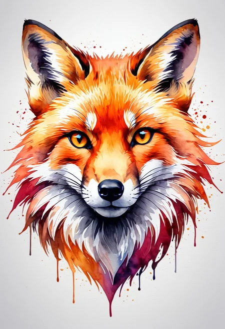 high quality, logo style, Watercolor, powerful colorful fox face logo facing forward, monochrome background, awesome full color, <lora:EpicF4nta5yXL:0.8>
