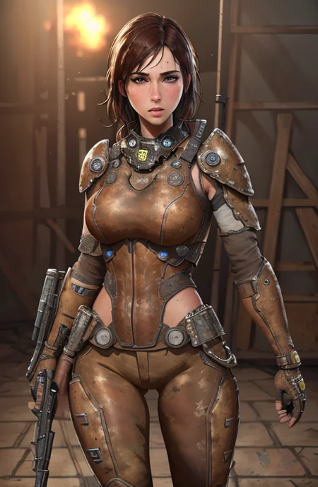 proportional eyes, photorealistic, hyper realistic, extremely detailed, hyper detailed, soft lighting, detailed background, extreme detail background, sharp details, fallout4-cait, <lora:fallout4-cait:1>