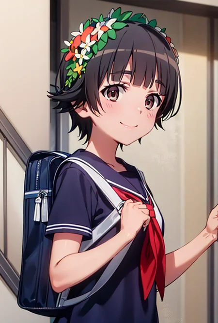 uiharu_kazari,  <lora:Kazari_v1-000008:1>, 
(8k, RAW photo, best quality, masterpiece:1.2),
1girl, bag, sakugawa_school_uniform, school_uniform, serafuku, solo, school_bag, holding_strap, jaggy_line, smile, shoulder_bag, backpack, red_neckerchief