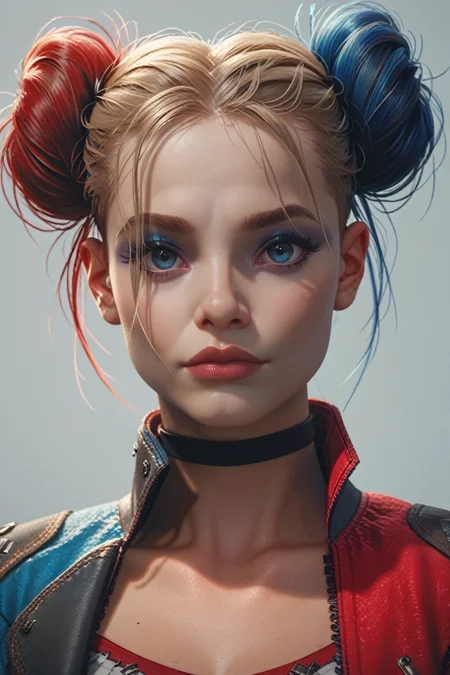 score_9, score_8_up, score_7_up, score_6_up
<lora:SQHarleyQ:0.8>
SQHarleyQ, 1girl, blue eyes, multicolored hair, twin buns, make up, looking at viewer, portrait