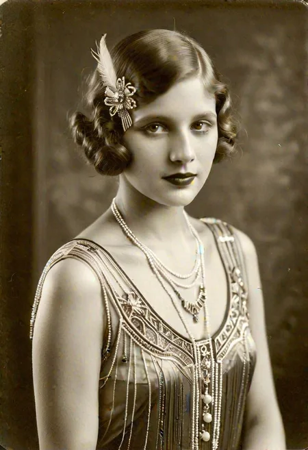 Vintage photo in 1920s of a young woman