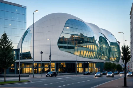 <lora:YourBlobitecture_XL:1> , ((blobitecture)), ((masterpiece)), ((best quality)), scenery, outdoors, sky, building, day, tree, city, real world location, road, motor vehicle, lamppost, window, reflection, curvy, curtain wall, glass,, photography, capturing moments, storytelling, creative composition