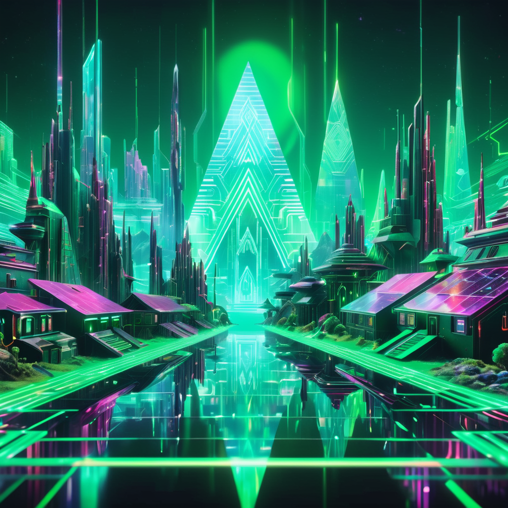 holographic hologram DonMCyb3rSp4c3XL Village, cyberspace,sci-fi, tech,<lora:DonMCyb3rSp4c3XL-000010:0.85>