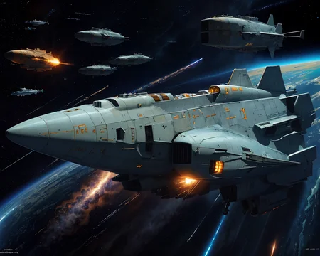 best quality,masterpiece,highly detailed,ultra-detailed,
(logh spacecraft, space_battleship   look like submarine u2 Hammerhead sharks ,  science fiction , scifi :1.1)   in orbit earth \(planet\), starry sky, nebula, beam,laser,glowing engin,
 <lora:LOGH_FPA_V02:0.6>