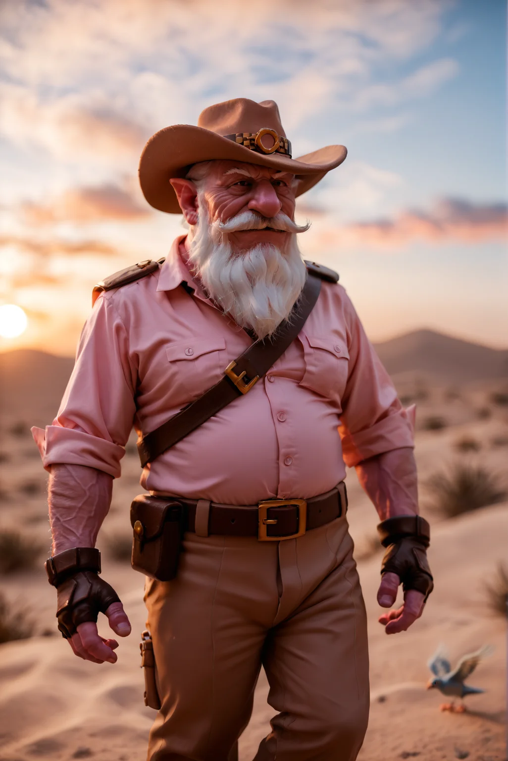score_9, score_8_up, score_7_up,
blur censor, blurry, blurry background, blurry foreground, bokeh, motion blur,
chromatic aberration, depth of field, figure, focused, focus
dawn, cloudy, sunrise, birds flying, zoomed out, desert, standing, standing straight, one hand on hip, seductive pose, posing seductively, sideview, from the side, seen from an angle,
<lora:sniper_v1:0.8>
sniper_v1, 1boy,
(old man:1), old, 60 y.o, wrinkles, solo,
facial hair, white beard, mustache,
colored skin,pink skin,
belt, brown gloves, brown belt, brown pants,fingerless gloves,brown headwear,
yordle, midget,