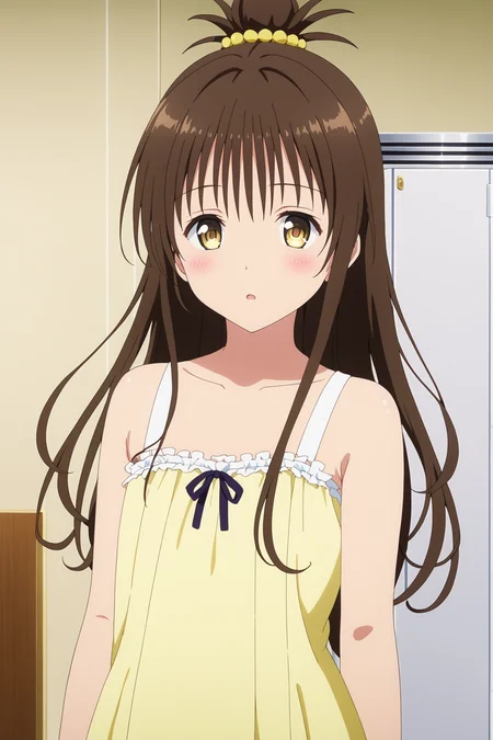 masterpiece, best quality, very aesthetic, absurdres
1girl, yuuki mikan, brown hair, yellow eyes, hair ornaments, long hair, topknot, wavy hair, small breasts, anime screencap, blush, looking_at_viewer, full body,
<lora:Yuuki_Mikan_v1_Pony:1>