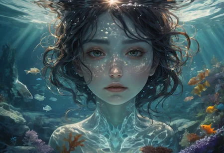 “Struggling to breathe, like being held under water” beautiful inner light, deep shadows, extraordinary detail