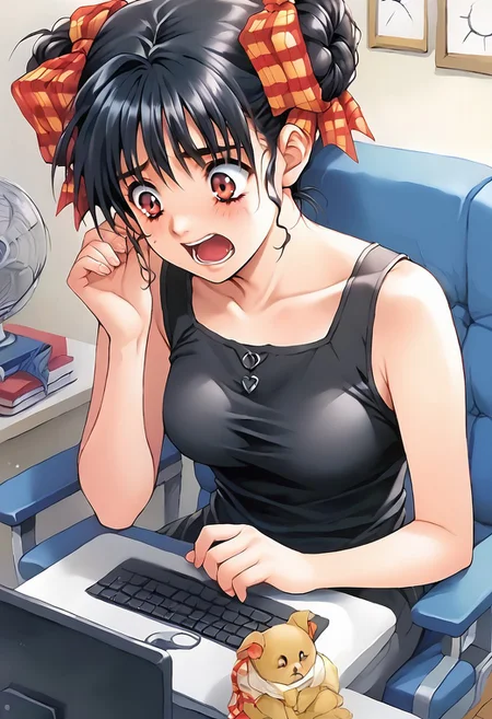 ASCII 1girl,<lora:pony_xl_narusawa:0.8>,narusawa,score_9,score_8_up,score_7_up,source_anime,black hair,
solo,
looking at computer, scared,open mouth, terrified,
breasts<lora:breastsizeslideroffset:0.3>sitting, in the bedroom,