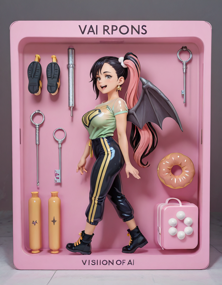 anime artwork masterpiece, best quality,  <lora:ActionFigureQuiron_iLLus:1> actionfigureXXpackQuiron, action figure, full body, 1girl, solo, from side, forbidden city, at Daybreak, reverse upright straddle, pink hair, very long hair, side ponytail, yellow eyes, shortstack, wide hips, see-through shirt, pom-pom pants, star earrings, large breasts, open mouth  , , 1girl, solo,props, accessories,   Guardian Angel, Dragon Wings, Wands,  A wise man with short beard, black hair, grey eyes, smile in a green t-shirt, black trouses with laptop in the hands and cigarette,,  . anime style, key visual, vibrant, studio anime,  highly detailed