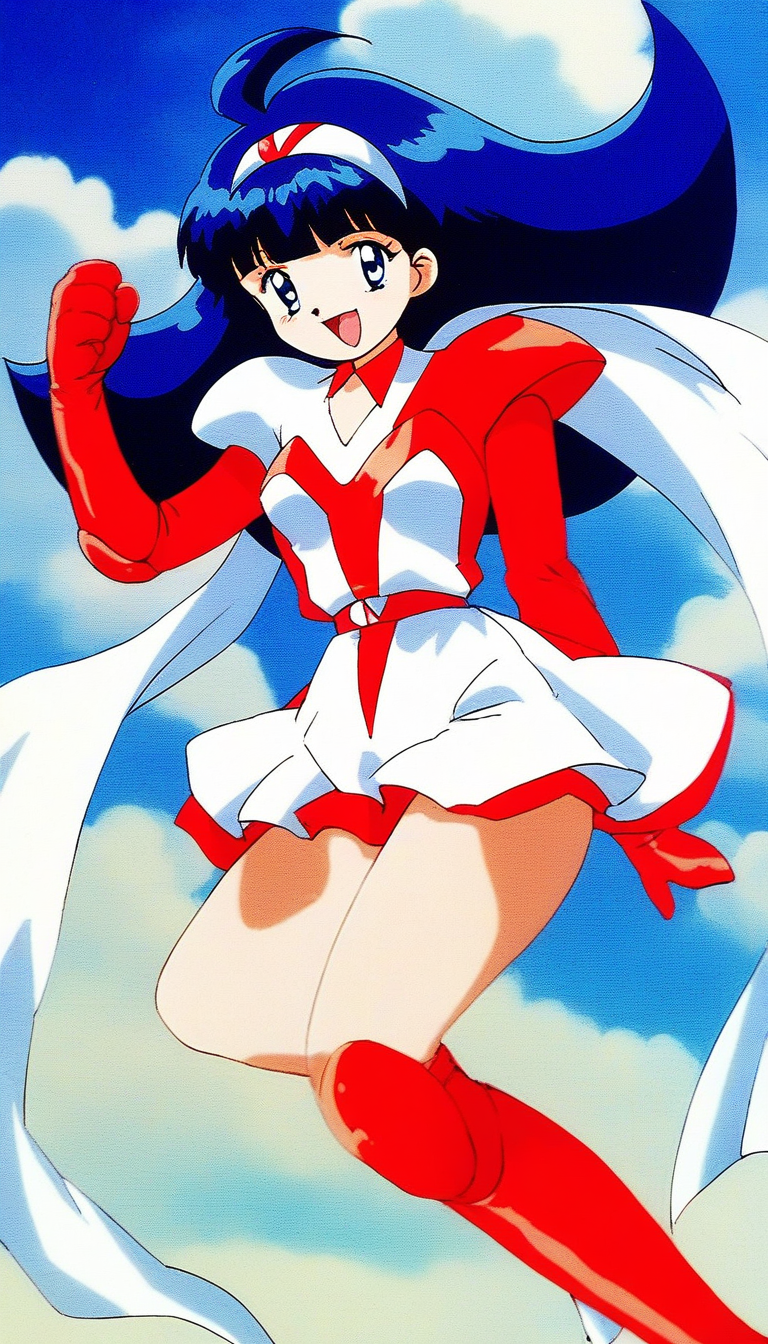 score_9, score_8_up, score_7_up, source_anime, rating_explicit, BREAK  <lora:Tsurugino_Hikari_XL:1>Tsurugino_Hikari, long hair, blue hair, 1990s (style), hairband, blue eyes, bangs, ahoge, small breasts,
Tsurugino_Hikari, 1girl, retro artstyle, solo, 1990s (style), open mouth, cape, boots, armor, smile, knee boots, red gloves, skirt, dress, pauldrons, looking at viewer, shoulder armor,
outdoorm, day, sky,