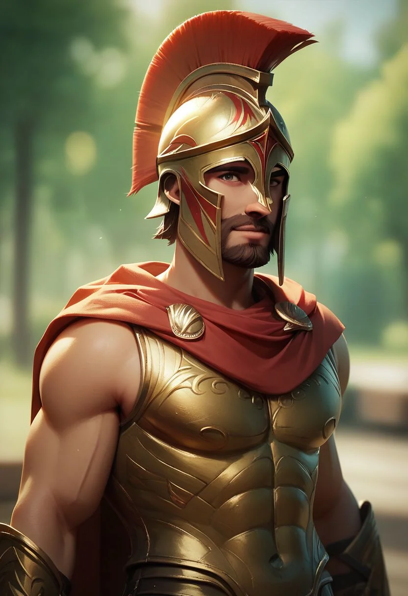 (((beautiful, high quality))), upper Body, score_9, score_8_up, score_7_up,
easynegative, Spartan armor, Spartan helmet, red cloak,
1boy, male focus, adult male, brown beard, muscles, blurred background,
looking at the viewer, posing,
blurred background,