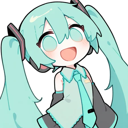 solo,standing,smile,happy,1girl,hatsune miku,bangs,hair between eyes,looking at viewer,open mouth,smile,solo,<lora:RR2023:1>,, chibi, masterpiece, best quality, very aesthetic, absurdres