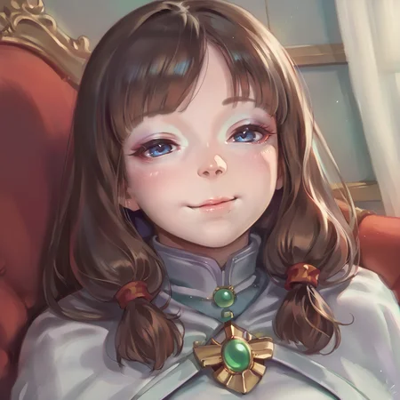 score_9, score_8_up, score_7_up, score_6_up, source_anime, BREAK, <lora:Katia:0.9> , kadef, 1girl, brown hair, long hair, hair tubes, blue eyes, white cape, cape, brooch, green brooch, ((face)), close-up, looking at viewer, closed smile, sad smile, <lora:zy_Detailed_Backgrounds_v1:0.3> , detailed background, highly detailed, interior, fancy house, living room, <lora:2024_PandoraBox_V1:0.85> , P4ndora_PS,