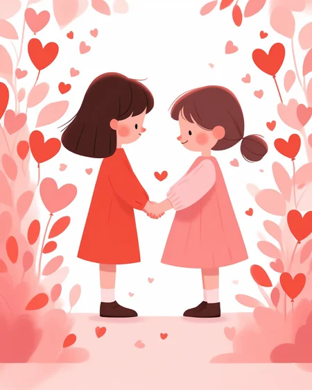 <lora:children huiben11-20231007-000006:0.75>,children's picture books,crayon paintings,blush,white background,simple background,Two fashionable people, face to face, affectionately looking at each other, holding hands, creating a festive atmosphere, Valentine's Day