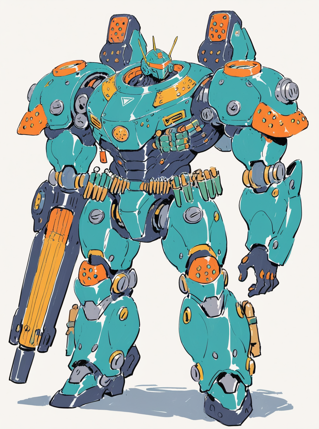 sref407997125, overdesigned heavy armored mecha, big shoulders, arm cannon, energy gun, cartridge belt, visor  <lora:sxz-sref407997125:0.8>