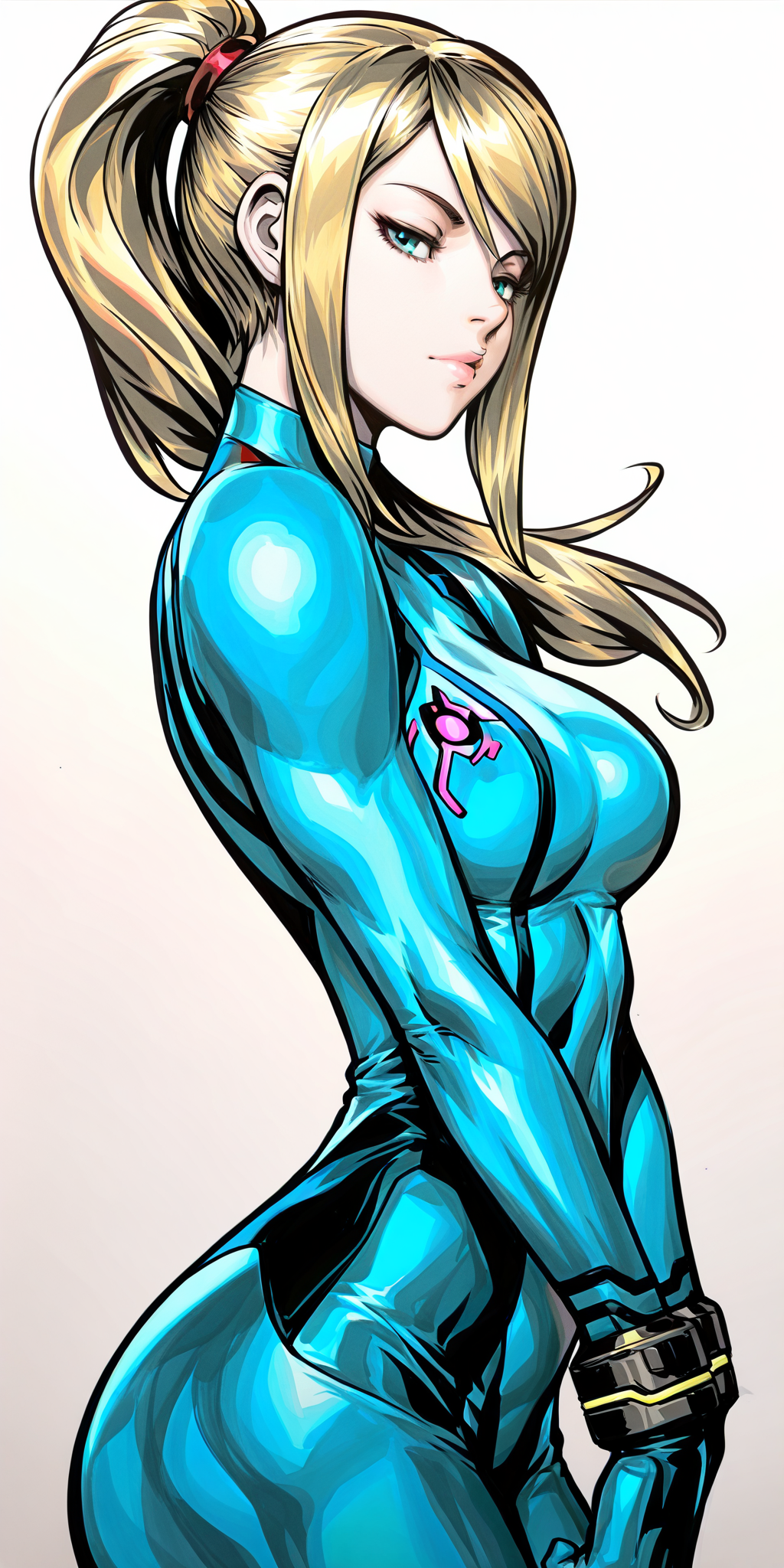 {{amazing quality, best quality, high quality, very aesthetic}}, 1girl, solo, looking at viewer, simple background, samus aran, bored
 <lora:Artgerm_Sketch_Illustrious:1>