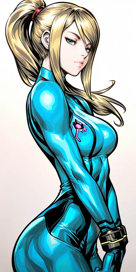 {{amazing quality, best quality, high quality, very aesthetic}}, 1girl, solo, looking at viewer, simple background, samus aran, bored
<lora:Artgerm_Sketch_Illustrious:1>