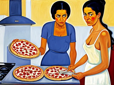 woman cooking pizza by Alice Neel