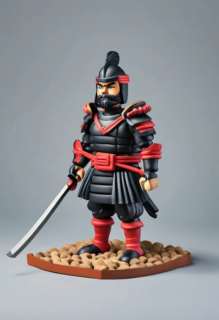 novuschroma53 style a handmade, cartoon, statue of a a samurai warrior on a horse, full body, isometric, top down, game asset, handmade, game icon, cartoon