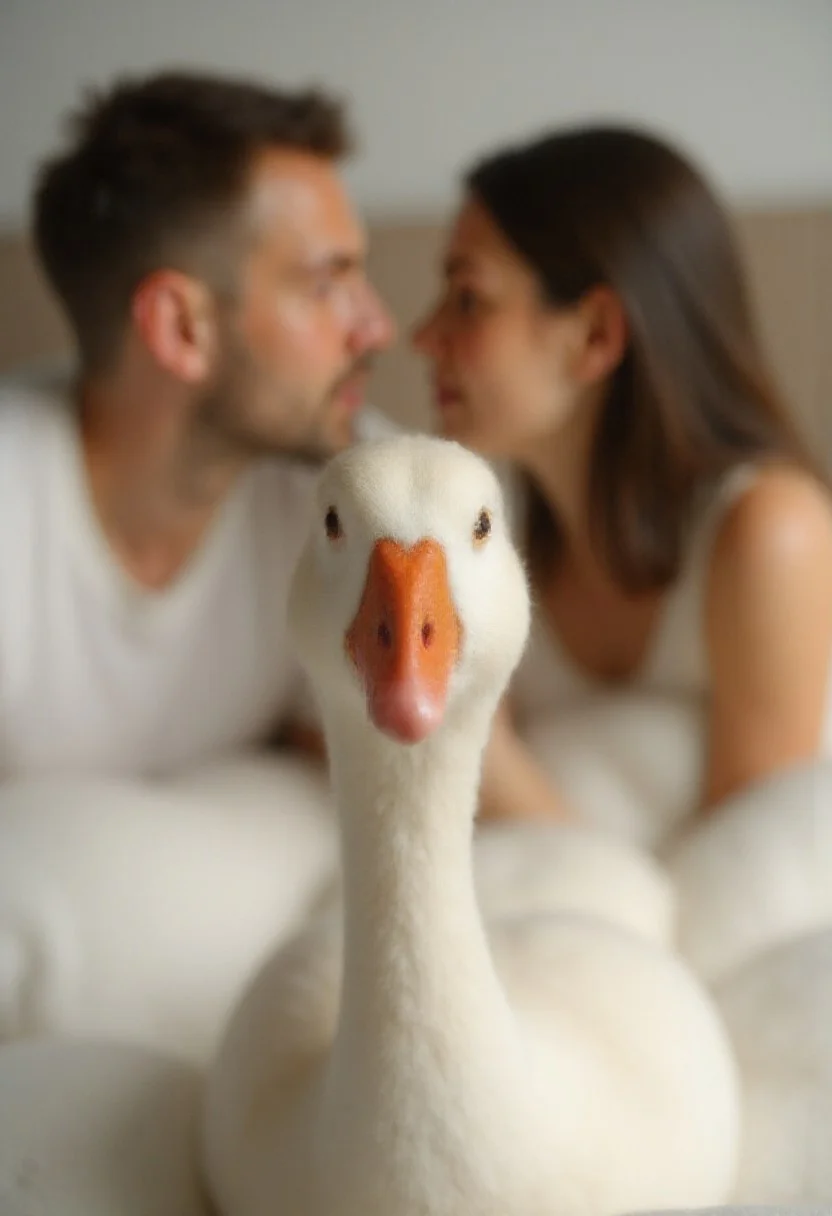 Goose photo bomb
Intimate scene of a man and a woman in bed.
