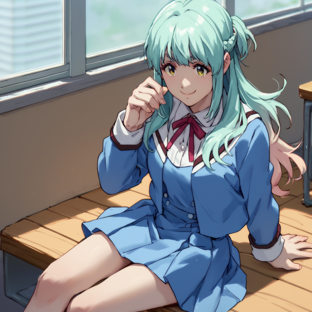 score_9, score_8_up, score_7_up, score_6_up, score_5_up, score_4_up, source_anime,  KuonSHINZAKI, school uniform, sitting, smile